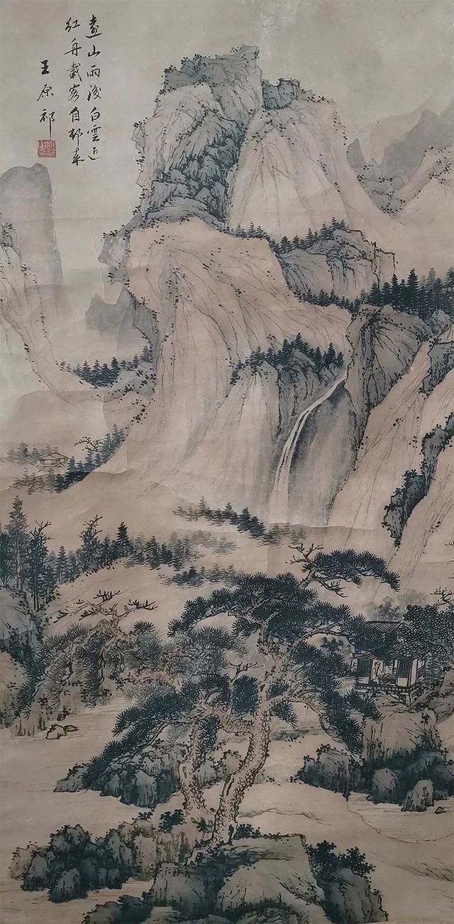 王原祁山水絹本掛軸
